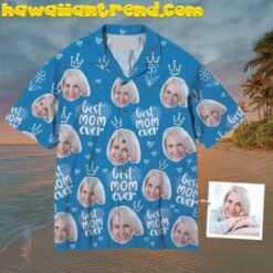 Best Mom Ever Custom Face Blue Hawaiian Shirt