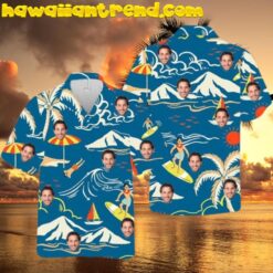 Custom Face Men Surfing Wave Hawaiian Shirt Blue Ocean