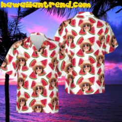 Custom Face Photo With Watermelon Pattern Hawaiian Shirt