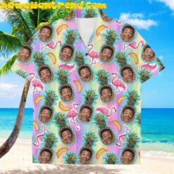 Custom Hawaiian Shirt With Face On Pineapple Banana And Flamingo