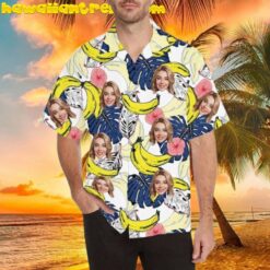 Custom Tropical Floral Hawaiian Shirt With Face And Banana
