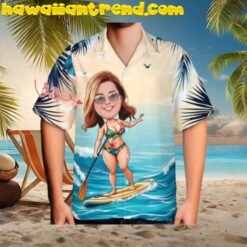 Custom Face Hawaiian Shirt Wave Surfing On The Beach