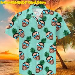Funny Custom Face Pineapple Green Hawaiian Shirt