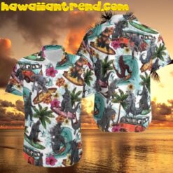 Funny Godzilla And Monster Verse Surf Wave Hawaiian Shirt