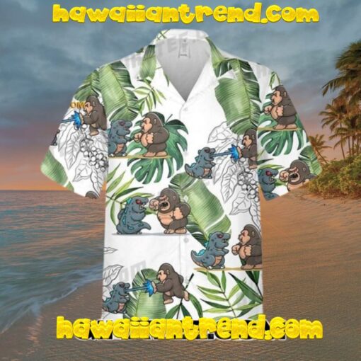 Funny King Kong Vs Godzilla Cartoon Hawaiian Shirt And Shorts