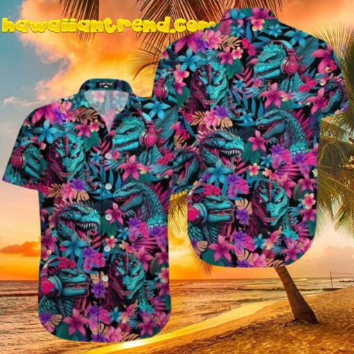 Godzilla and Music Button Hawaiian Shirt
