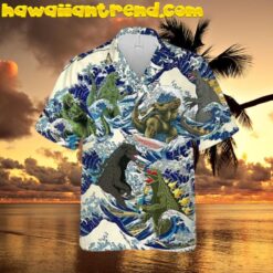 Godzilla Surfing Funny Trending Hawaiian Shirt