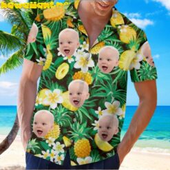 Personalized Face Photo Hawaiian Shirt With Tropical Floral  Pineapple