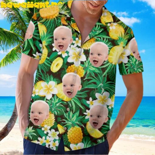 Personalized Face Photo Hawaiian Shirt With Tropical Floral  Pineapple