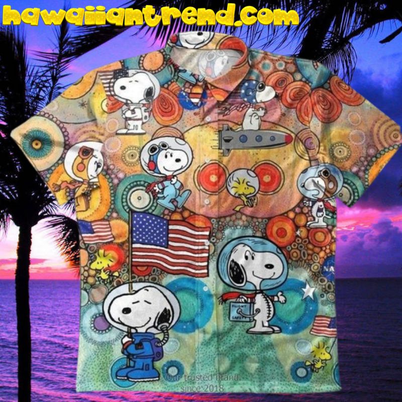 Snoopy Astronaut Button Cartoon Hawaiian Shirt