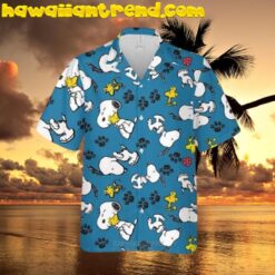Snoopy With Woodstock And Paw Cartoon Peanuts Hawaiian Shirt Snoopy With Woodstock And Paw Cartoon Peanuts Hawaiian Shirt