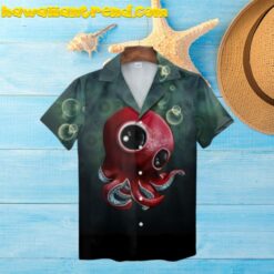Alien Red Octopus Short Sleeve Hawaiian Shirt