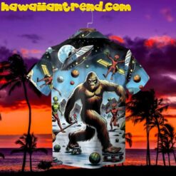 Bigfoot Alien Skating Short Sleeve Hawaiian Shirt