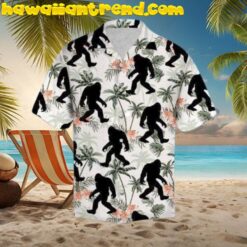 Bigfoot Coconut Tree Tropical Aloha Hawaiian Shirts