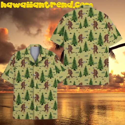 Bigfoot Walking In The Forest Seamless Hawaiian Shirt