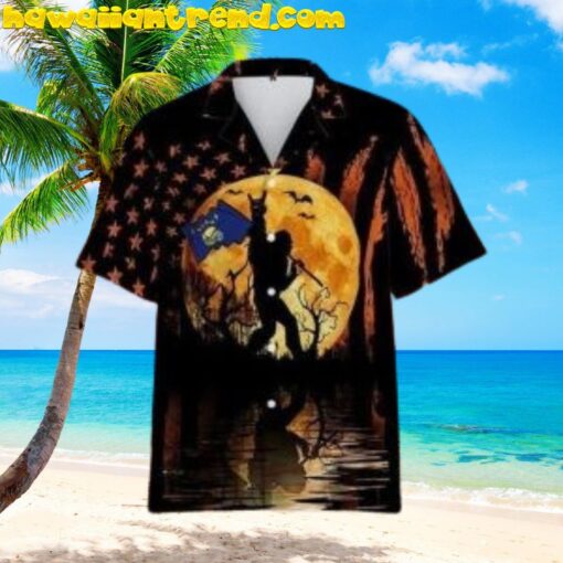 Bigfoot With Montana Flag Halloween Hawaiian Shirt
