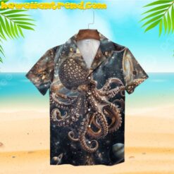 Black Octopus Galaxy Space Short Sleeve Hawaiian Shirt