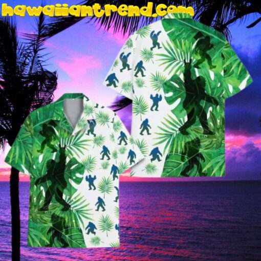 Blue And White Bigfoot Tropical Hawaiian Shirt