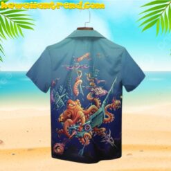 Blue Octopus Kraken Pirate Ship Adventure Hawaiian Shirt