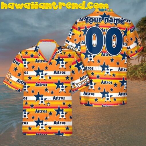 Custom Name Number Astros Star Rainbow Hawaiian Shirt