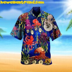 Funny Octopus And Squid Riding Bicycle Hawaiian Shirt