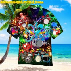 Funny Octopus Drums Music Festival Hawaiian Shirts