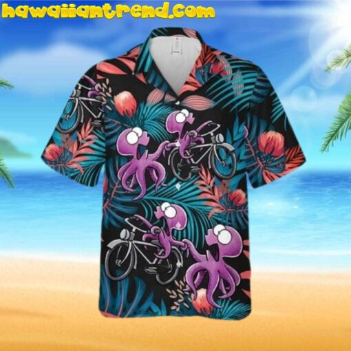 Funny Octopus Riding Bicycle Sceaming Hawaiian Shirt