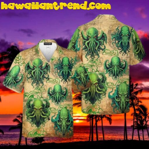 Green Octopus Monster Red Eye Hawaiian Shirt