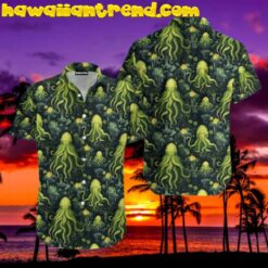 Green Octopus Tropical Yellow Flower Hawaiian Shirt