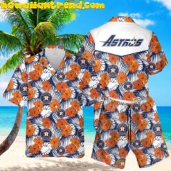 Houston Astros Mlb Hibiscus Floral Flower Orange Hawaiian Shirt And Short