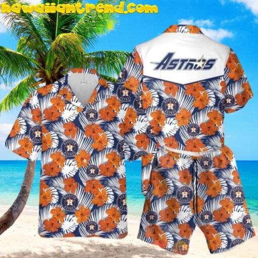 Houston Astros Mlb Hibiscus Floral Flower Orange Hawaiian Shirt And Short