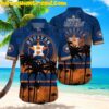 Houston Astros Mlb Hibiscus Floral Flower Orange Hawaiian Shirt And Short