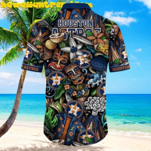 Houston Astros MLB Tiki Mask Tropical Pattern Hawaiian Shirt