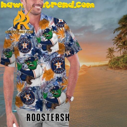 Mascot Hibiscus Palm Leaf Houston Astros Hawaiian Shirt