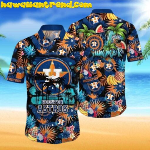 MLB Houston Astros Tropical Floral and Fruit Hawaiian Shirt