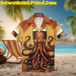 Orange Octopus Beer Graphic Design Hawaiian Shirt