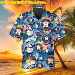 Pattern Logo Houston Astros Floral Blue Version Hawaiian Shirt