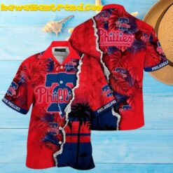 Philadelphia Phillies MLB Sunset Palm And Tropical Leaf Hawaiian Shirt