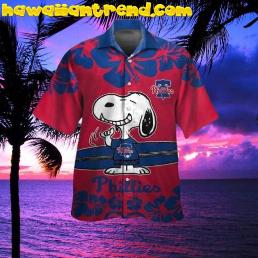 Philadelphia Phillies Snoopy Island Retreat Smiling Hawaiian Shirt