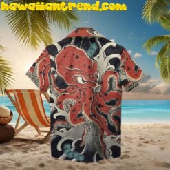 Red Octopus Ocean Black Hawaiian Shirt