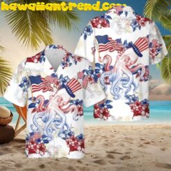 Red White And Blue Octopus 4th Of July Hawaiian Shirt