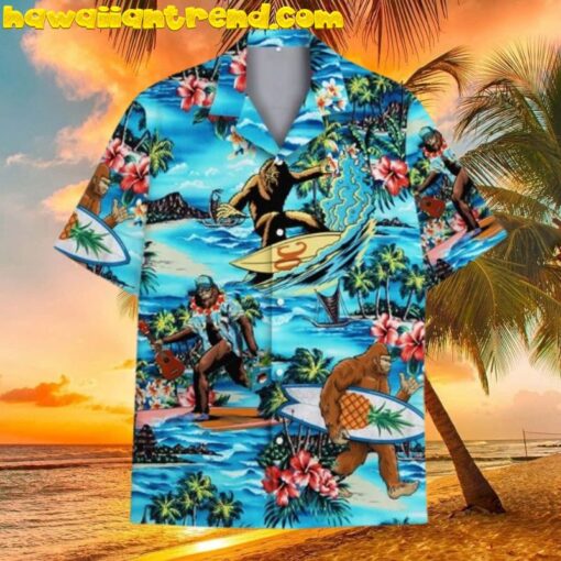 Tropical Bigfoot Enjoy Music And Surfing Aloha Hawaiian Shirt