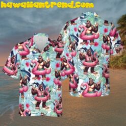 Tropical Bigfoot Flamingo Pool Party Hawaiian Shirt