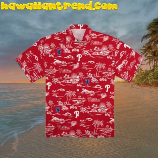 Unisex Phillies Palm Trees Red Version Hawaiian Shirt