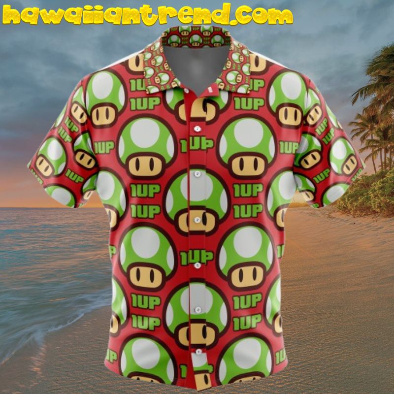 1Up Mushroom Super Mario Button Up Hawaiian Shirt