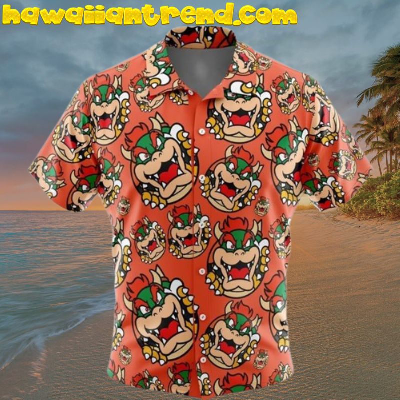 Bowser Face Super Mario Button Up Hawaiian Shirt
