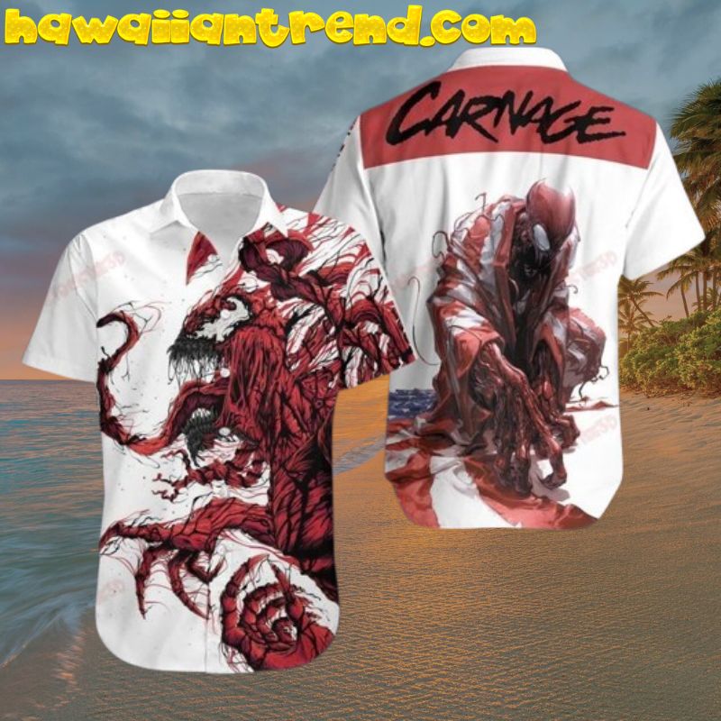 Carnage Red Symbiote Red White Venom Marvel Hawaiian Aloha Shirt