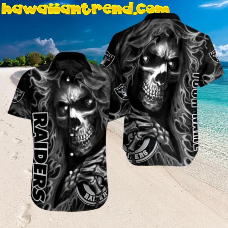 Custom Name Las Vegas Raiders Skull Blitz Tropical Hawaiian Shirt