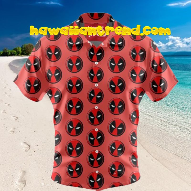 Deadpool Face Black And Red Marvel Comics Hawaiian Shirt