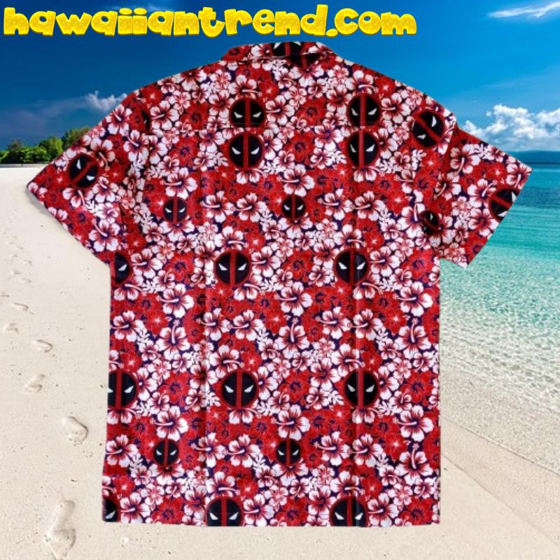 Deadpool Face Seamless Floral Red Hawaiiian Shirt